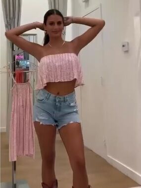 Smocked Strapless Crop Top in Light Pink